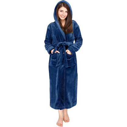 Hooded Fleece Flannel Plush Robe With Pockets