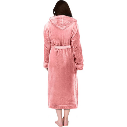 Hooded Fleece Flannel Plush Robe With Pockets