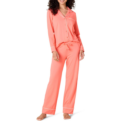 Long Sleeve Button Down Pajama Set With Adjustable Pants