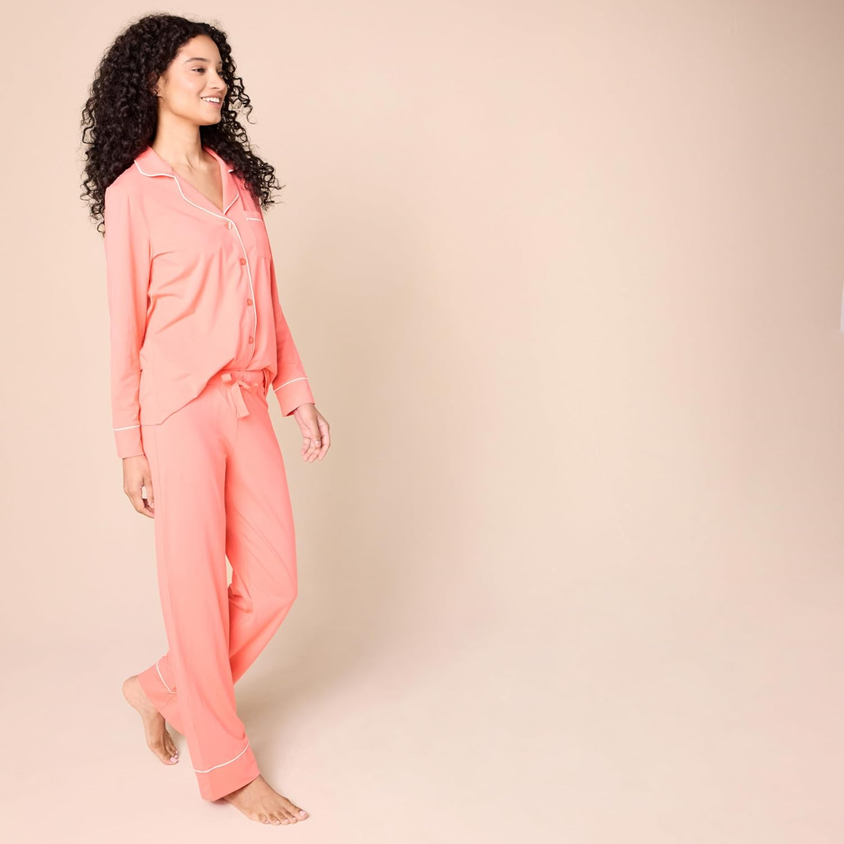 Long Sleeve Button Down Pajama Set With Adjustable Pants