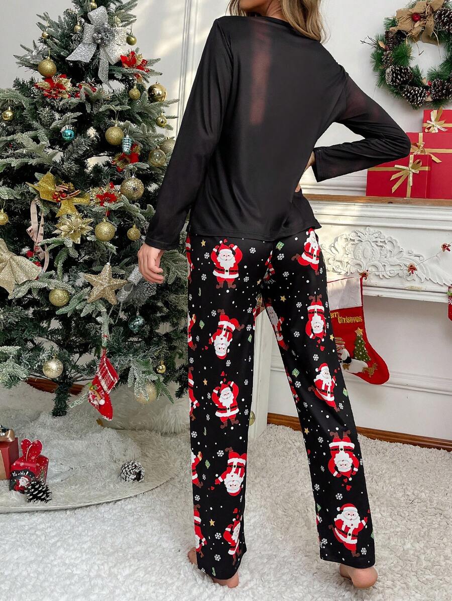 Santa Print Christmas Pajama Set