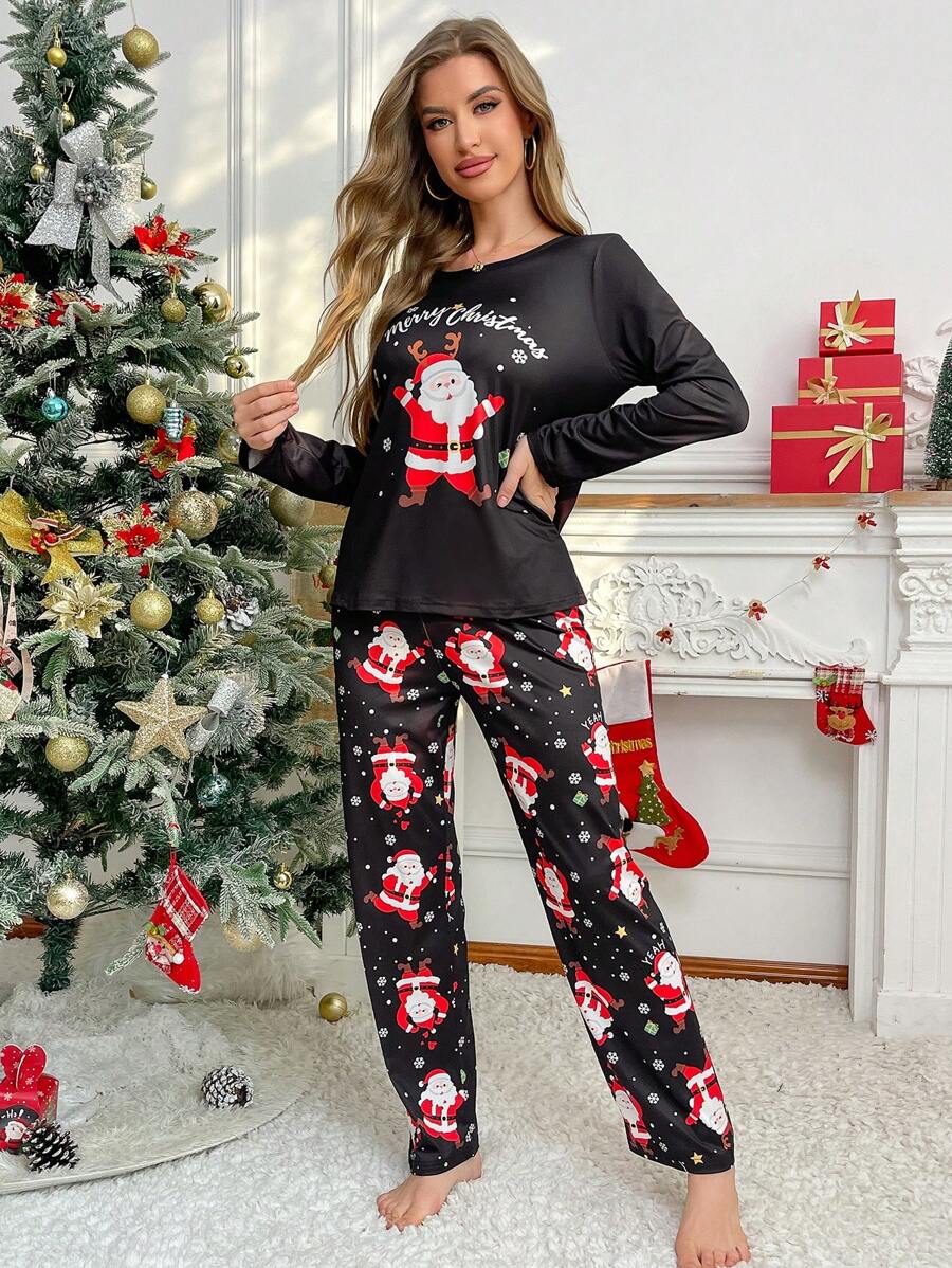 Santa Print Christmas Pajama Set