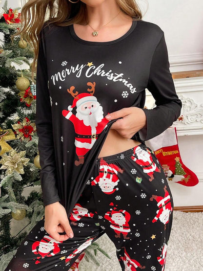 Santa Print Christmas Pajama Set