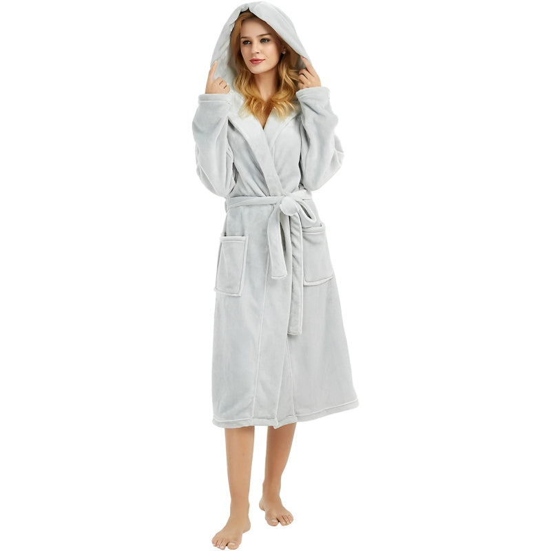 Hooded Full Length Fleece Robe With Pockets