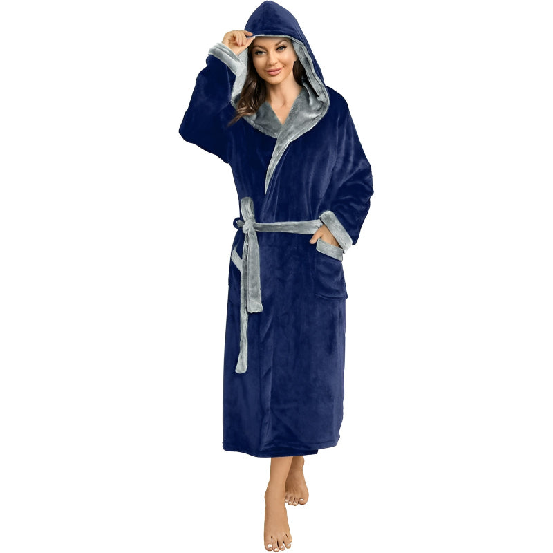 Hooded Full Length Fleece Robe With Pockets