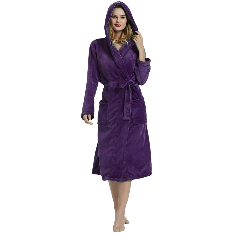 Hooded Full Length Fleece Robe With Pockets