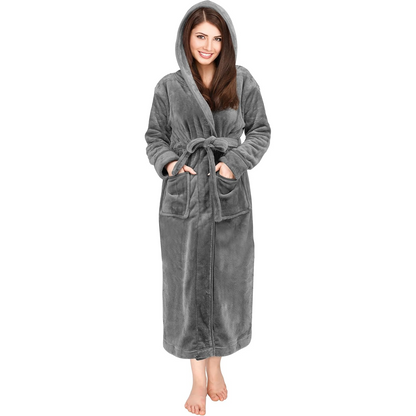 Hooded Fleece Flannel Plush Robe With Pockets