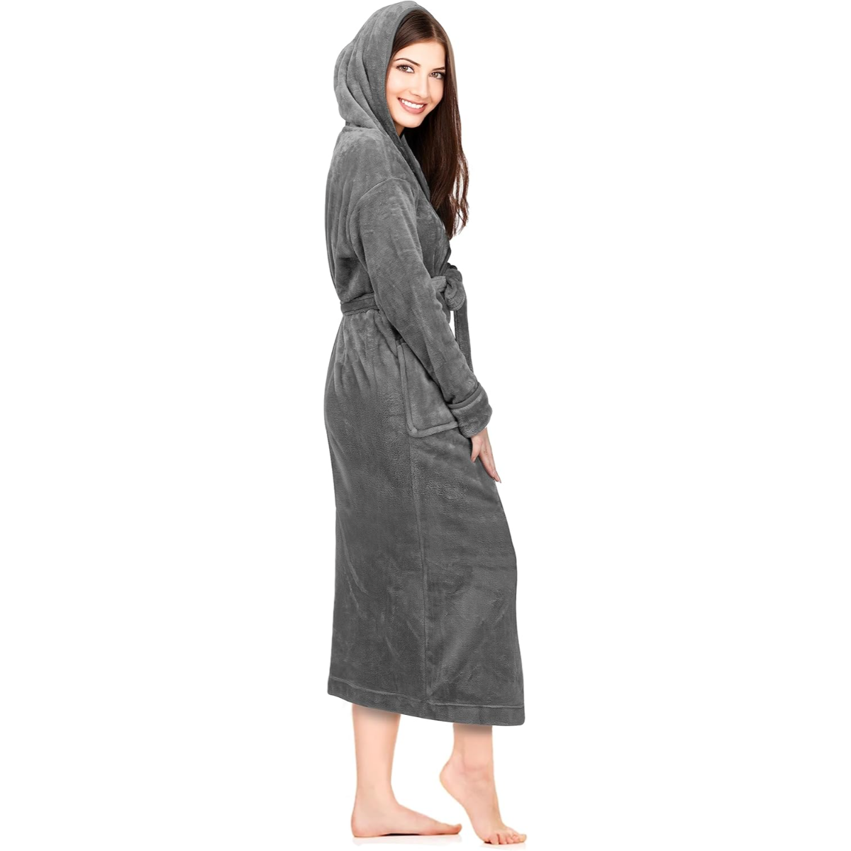 Hooded Fleece Flannel Plush Robe With Pockets