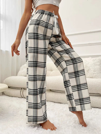 Plaid Print Pajama Pants With Bow Detail