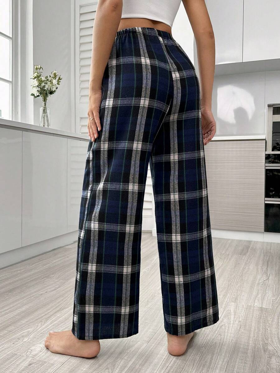 Plaid Print Pajama Pants With Bow Detail