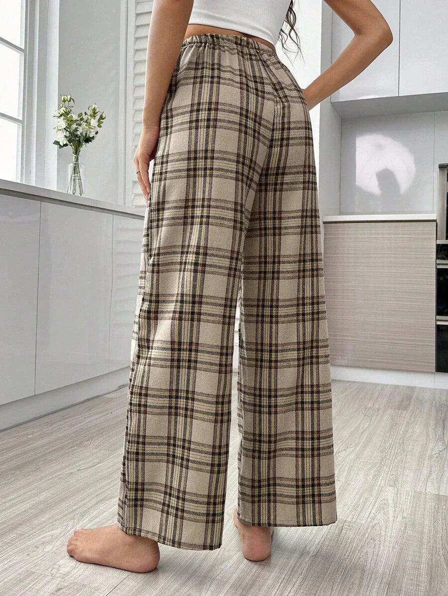 Plaid Print Pajama Pants With Bow Detail