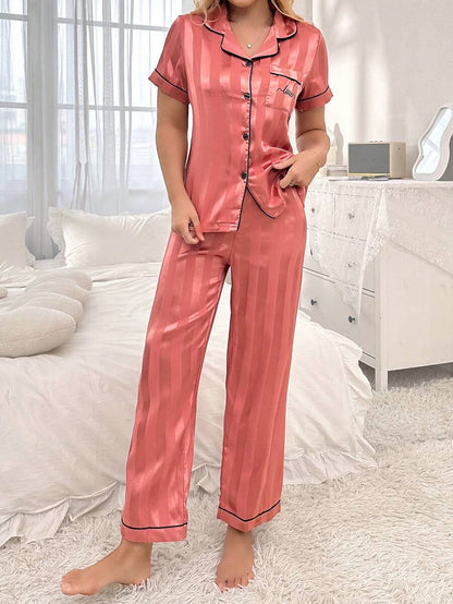 Striped Simulated Silk Jacquard Pajama Set