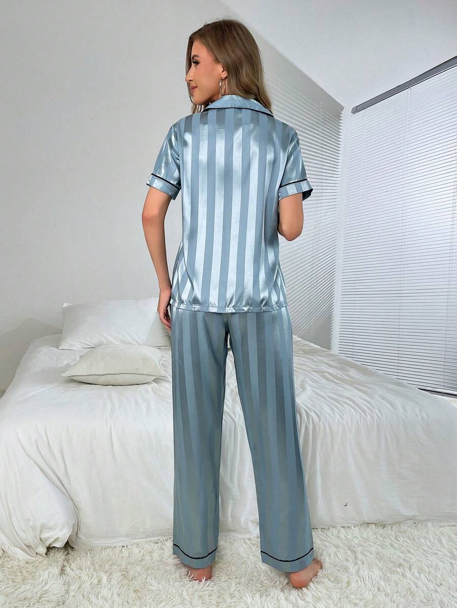 Striped Simulated Silk Jacquard Pajama Set