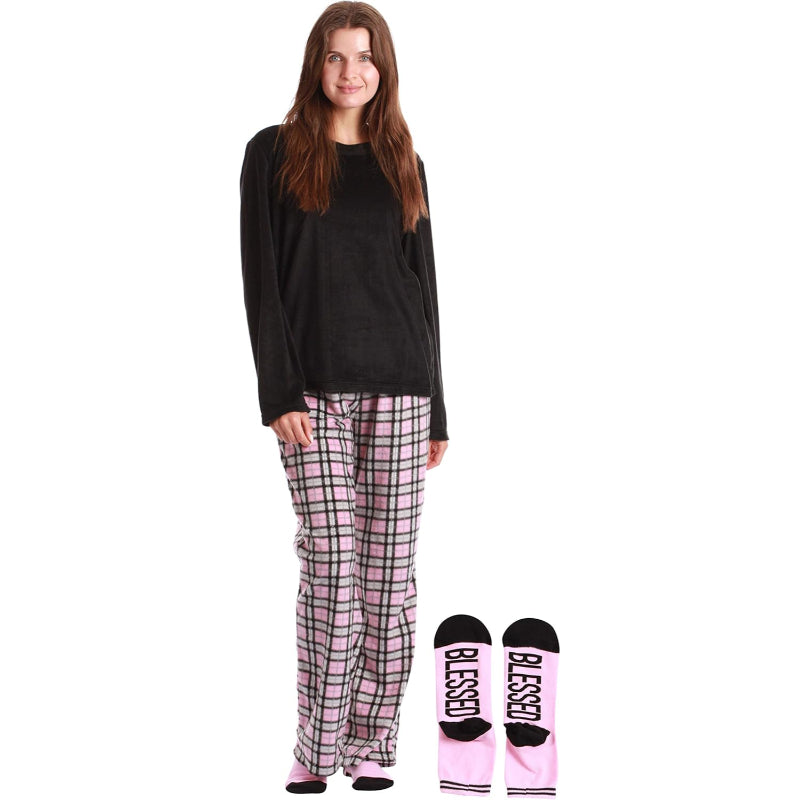 Plaid Pajama Set With Matching Socks