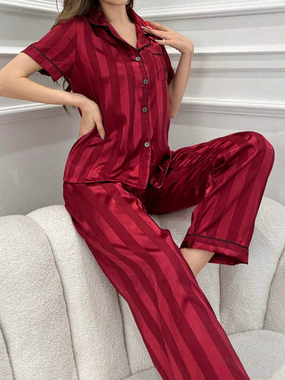 Striped Simulated Silk Jacquard Pajama Set