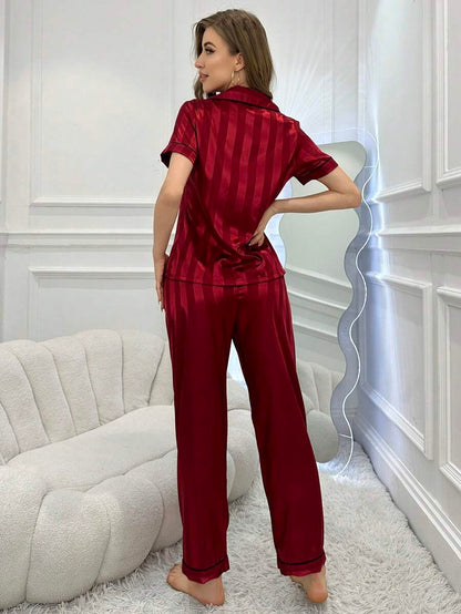 Striped Simulated Silk Jacquard Pajama Set