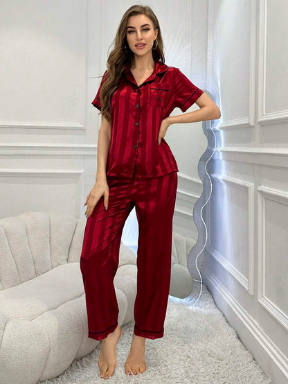 Striped Simulated Silk Jacquard Pajama Set