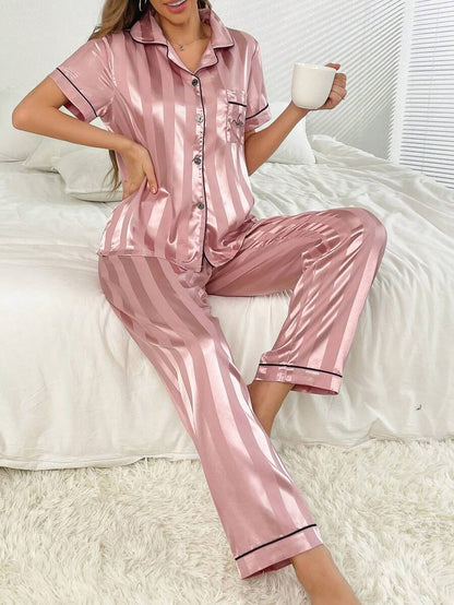 Striped Simulated Silk Jacquard Pajama Set