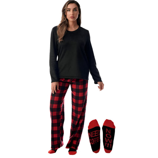 Plaid Pajama Set With Matching Socks