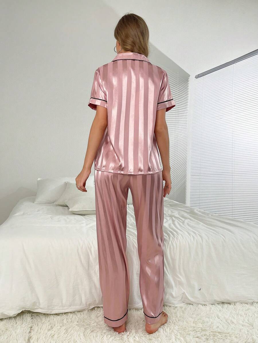 Striped Simulated Silk Jacquard Pajama Set