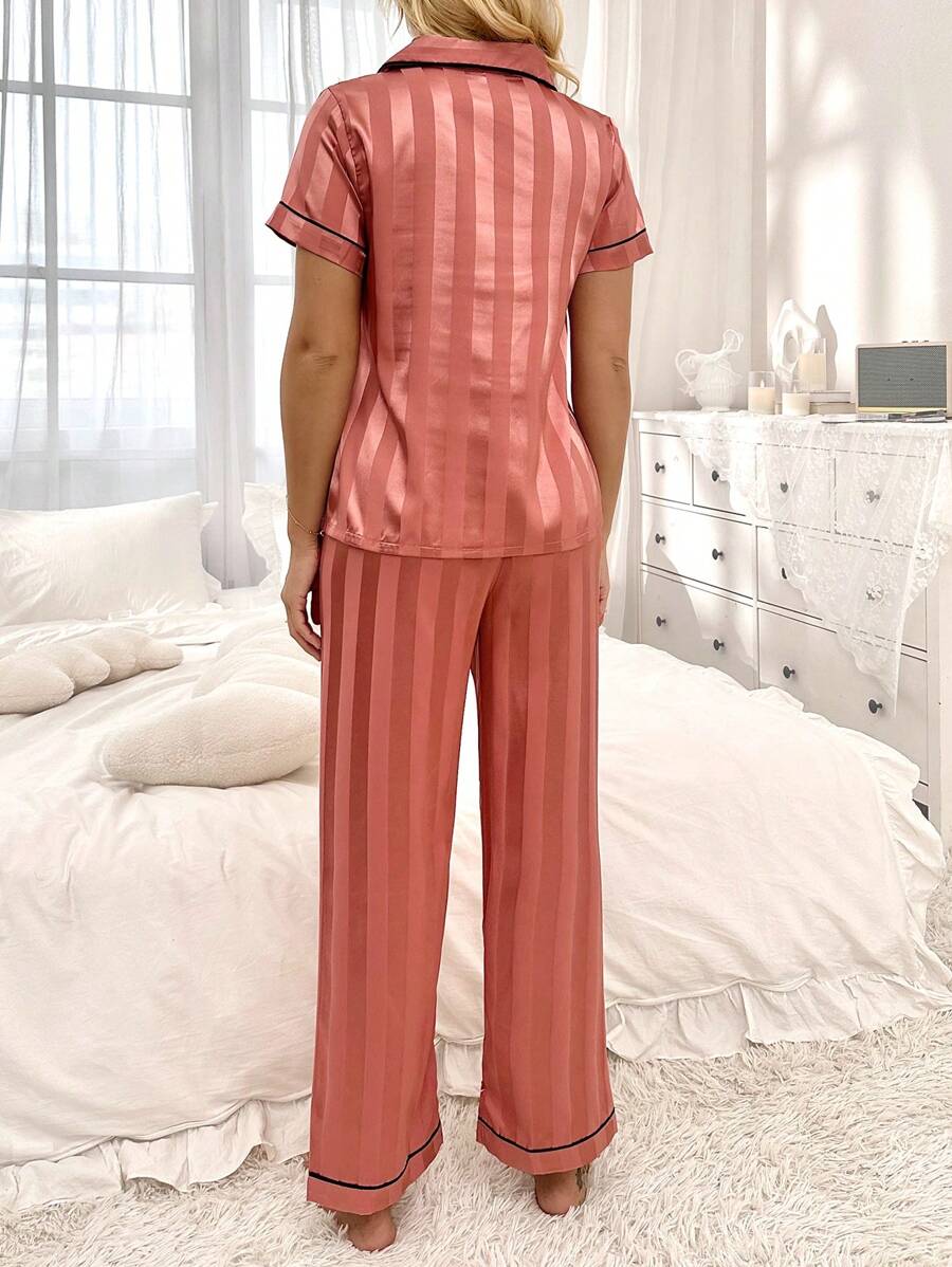 Striped Simulated Silk Jacquard Pajama Set