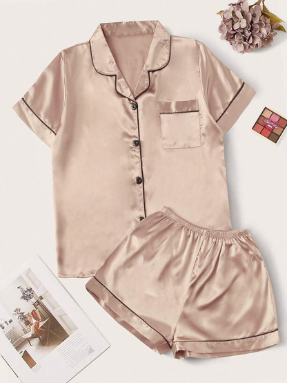 Satin Pajama Set With Contrast Binding