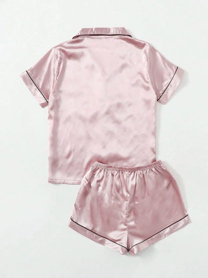 Satin Pajama Set With Contrast Binding