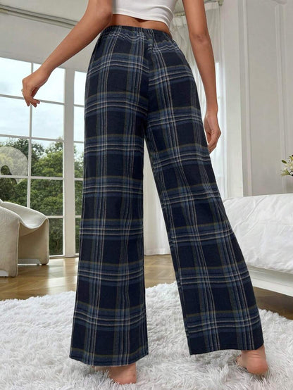 Plaid Print Pajama Pants With Bow Detail