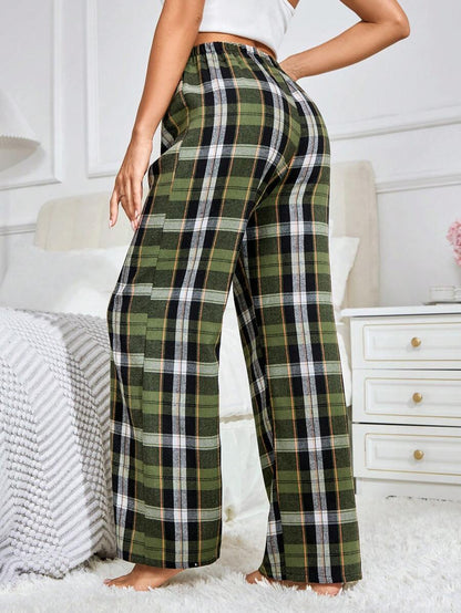 Plaid Print Pajama Pants With Bow Detail