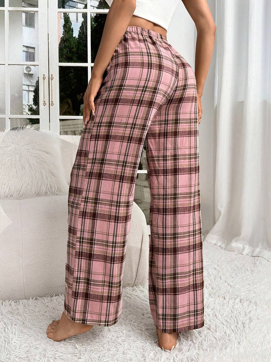 Plaid Print Pajama Pants With Bow Detail