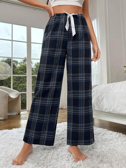 Plaid Print Pajama Pants With Bow Detail