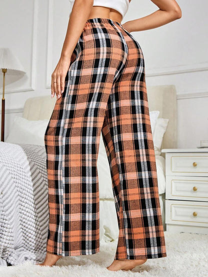 Plaid Print Pajama Pants With Bow Detail