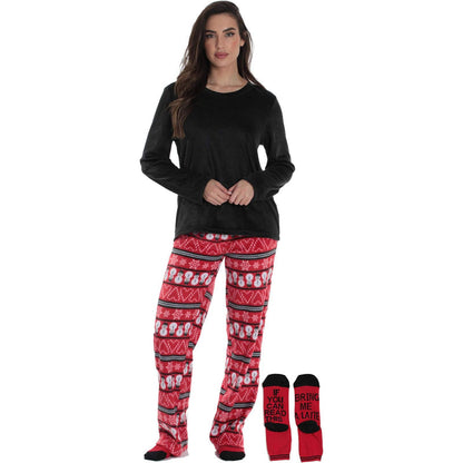 Printed Pajama Set With Matching Socks