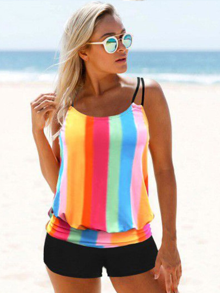 Striped Print Plus Size Swimwear