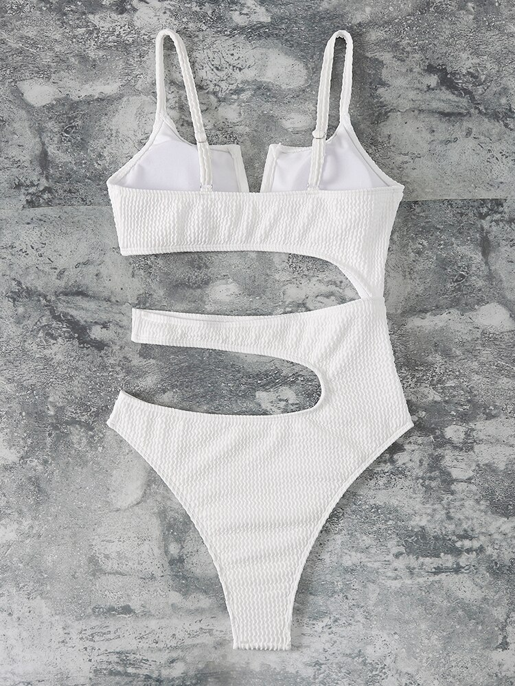 White Hollow Out One Piece Swimsuit