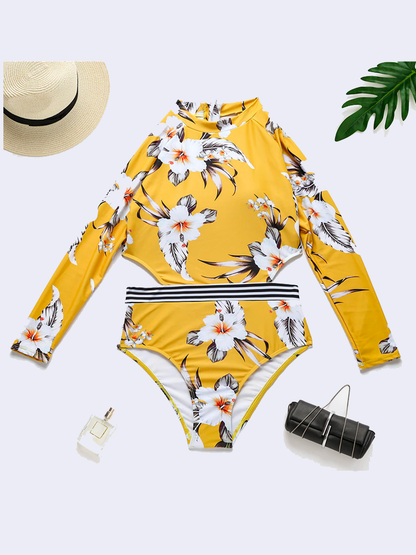 Floral Print Zipper Surfing Swimsuits