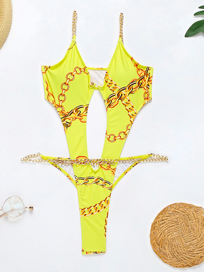 Hollow Out One Piece Adjustable Strap Swimsuit