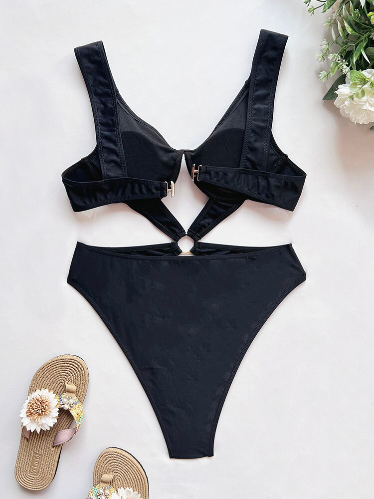 Hollow Out One Piece Solid Color Monokini