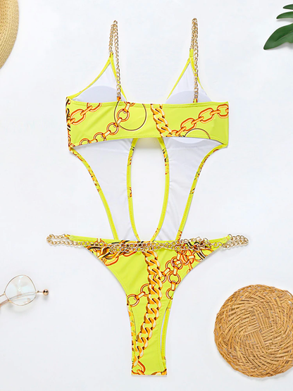 Hollow Out One Piece Adjustable Strap Swimsuit