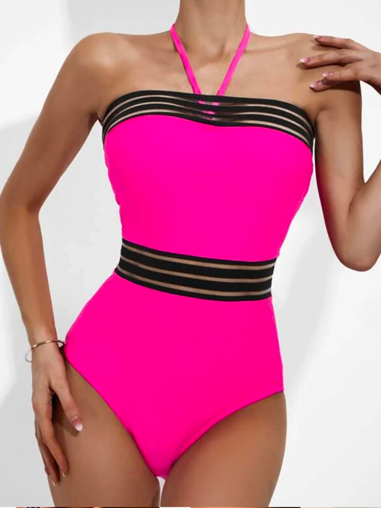 Mesh Patchwork One Piece Swimsuit