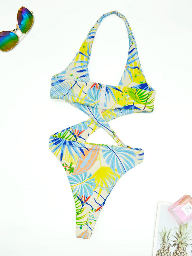 Hollow Out Printed One Piece Monokini