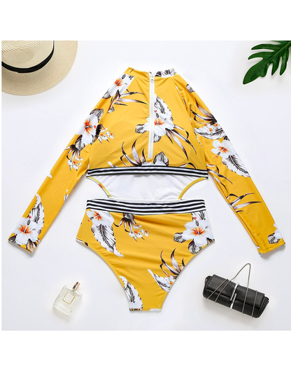 Floral Print Zipper Surfing Swimsuits