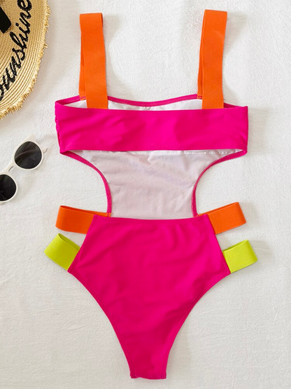 Belt Splicing One Piece Swimwear