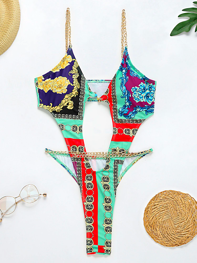 Hollow Out One Piece Adjustable Strap Swimsuit