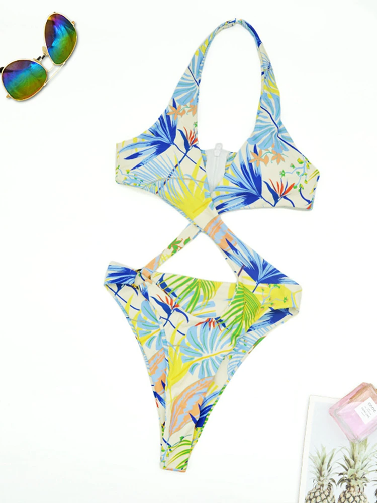 Hollow Out Printed One Piece Monokini