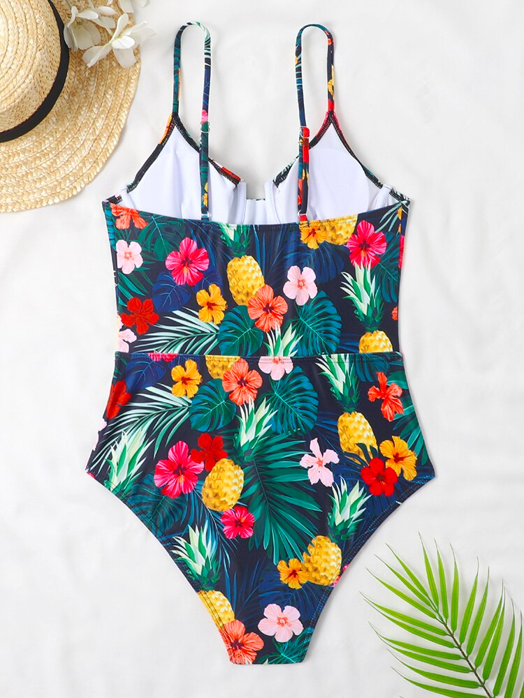 Leaf Print One Piece Swimsuit