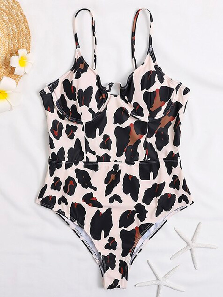 Leaf Print One Piece Swimsuit