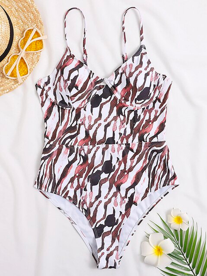 Leaf Print One Piece Swimsuit