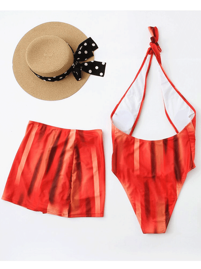 The Red Poison One Piece Swimwear With Skirt