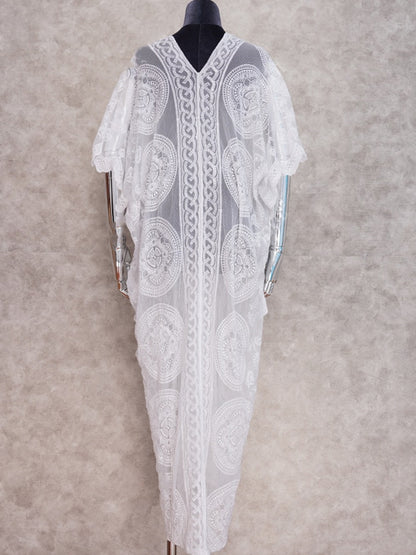 The Long White Kaftan | Embroidered Mesh Kaftan Beach Cover Up